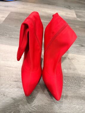Women's Red Pointed Sock Booties